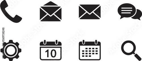 Mobile icons set, phone icons set back and white, mobile icons png background message, setting, colander, searching, mail and call icon