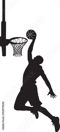 Basketball Player Silhouette Dunking Black White Sport Action