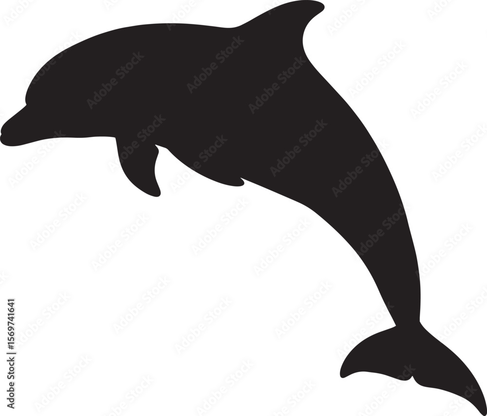 Fototapeta premium Black Silhouette Dolphin Leaping Ocean Animal Aquatic Mammal