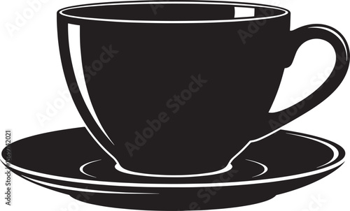 Black Coffee Cup and Saucer Silhouette vector