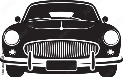 Classic Car Front View Black and White Silhouette automobile