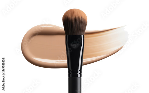 A makeup brush with foundation smear isolated on transparent background