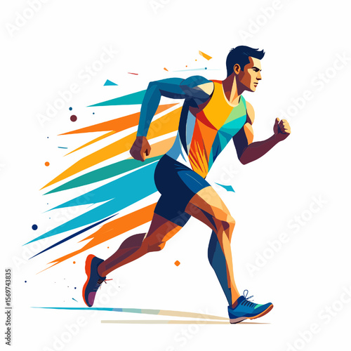 Dynamic Runner in Mid Sprint with Motion Trail Effect Sports Illustration
