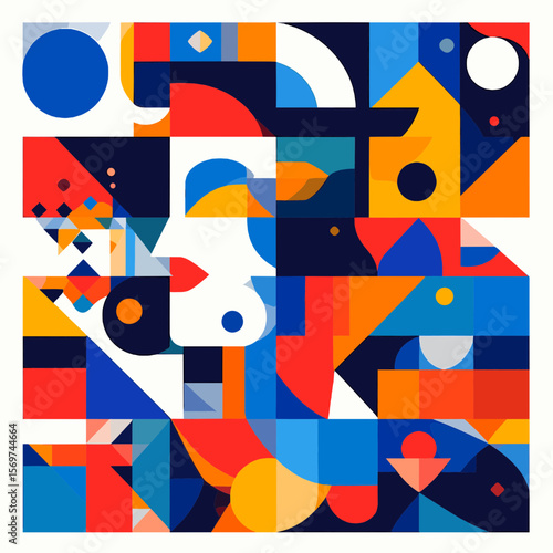 Geometric Abstract Background with Blue Orange and Red Shapes Decorative Modern Pattern for Creative Design