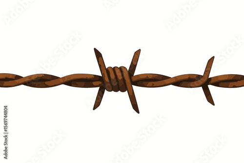 Realistic Rusty Barbed Wire Isolated on White Background. Old Metal Fence, Security Barrier, Sharp Spikes, Protection Concept. Vector Illustration for Danger, Border, Restriction Themes