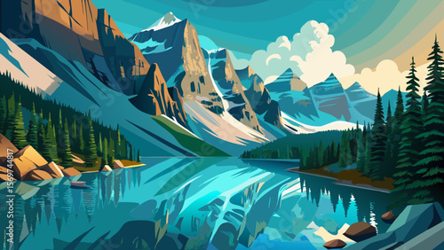 Moraine Lake, Alberta – Turquoise waters reflect jagged mountain peaks with surreal clarity, while light morning mist rises gently in the background.