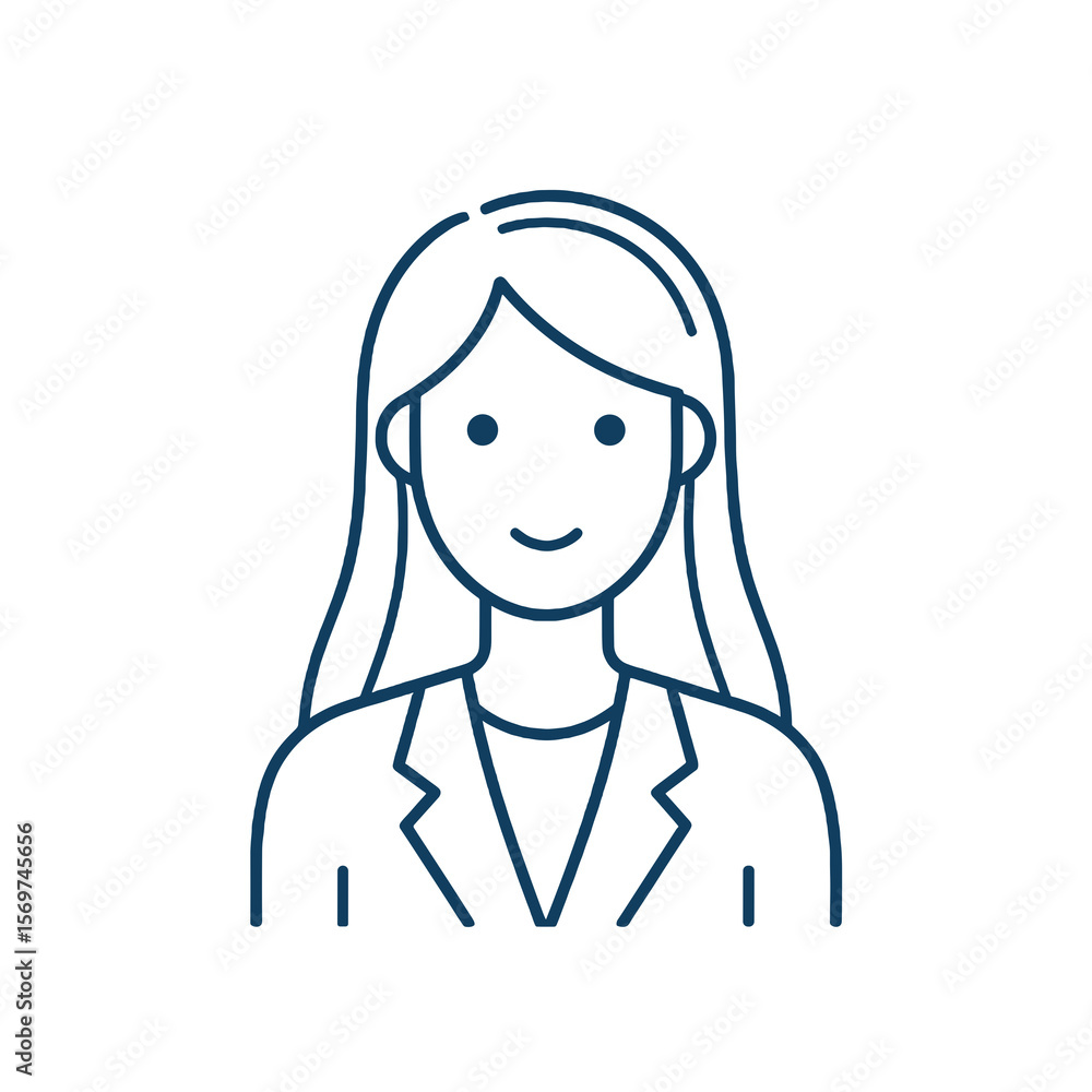 Line Art Portrait of a Woman in Blue Business Suit with Long Hair Isolated on White Background Simple Style Line Art Portrait of a Woman in Blue Business Suit with Long Hair Isolated on White Background Simple Style