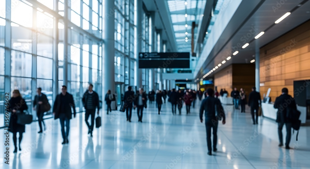 Crowd of people in a modern, spacious airport or convention center. Represents travel, business, globalization, and public transportation. Crowd of people in a modern, spacious airport or convention center. Represents travel, business, globalization, and public transportation.