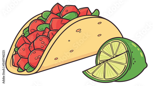 illustration vector of taco with salsa and lime