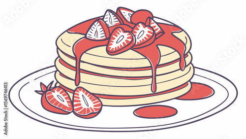 flat design vector of pancakes with syrup and stra