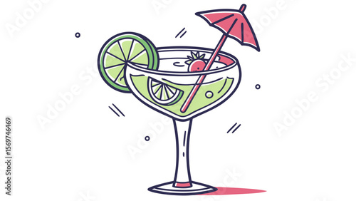 vector of coctail glass with lime and Umbrella