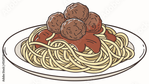 vector drawing of metaballa with sauce on spaghett