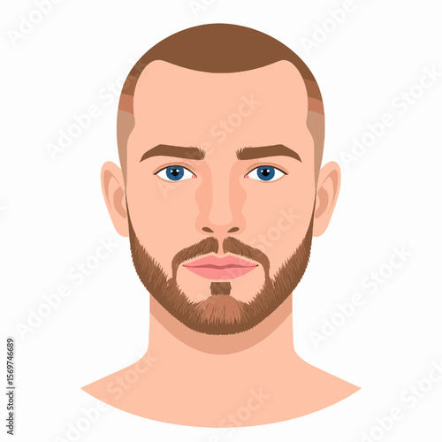 Portrait of a Man with Short Brown Hair Light Beard and Blue Eyes on a Plain White Background in Digital Art Style