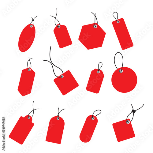 Red price tags, Set of blank price, sale tag. Red sale tags, price tags collection. Discount, offer price tag design vector illustration.	
