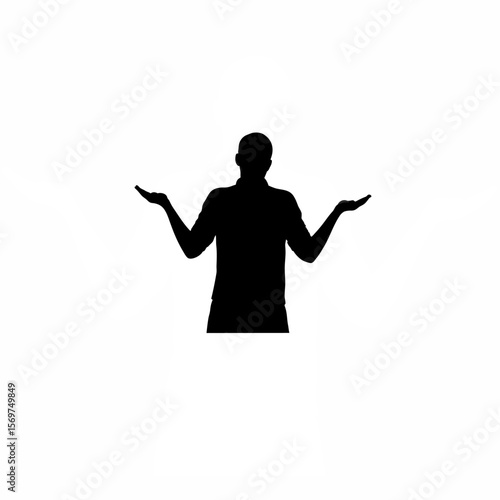 Silhouette of man shrugging shoulders on white background