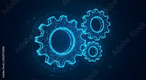 Wallpaper Mural Interlocking digital gears glowing with blue light. Symbolizes teamwork, process, mechanics, technology, engineering, and system integration. Torontodigital.ca