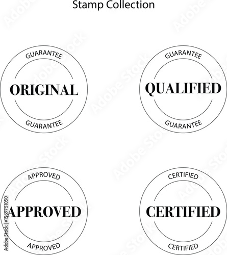 Stamp collection including original stamp, qualified stamp, approved stamp, and certified stamp.