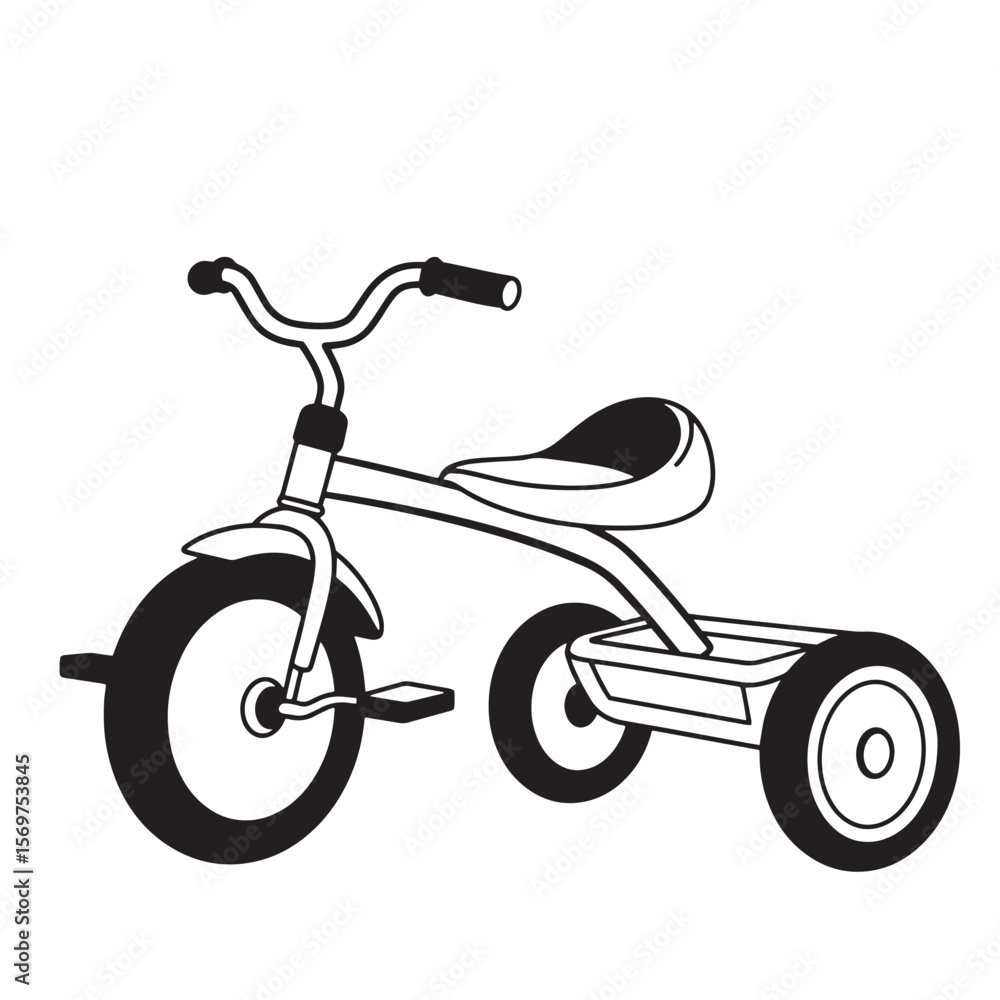 Fototapeta premium Classic black and white illustration of a child's tricycle on a white background