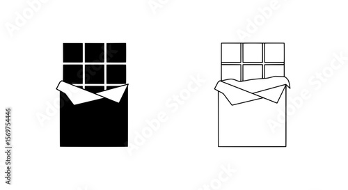 Chocolate Delight: A minimalistic yet enticing representation of a chocolate bar, elegantly presented in a crisp monochrome style, highlighting the simple pleasure of indulgence.