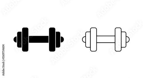 Dumbbells icon set: Featuring a pair of stylish dumbbell icons, embodying strength and fitness in simple, striking monochromatic design. 