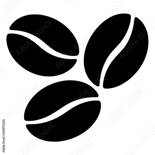 Minimal black icon of three coffee beans