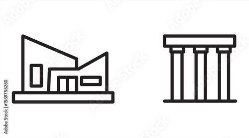 cultural building outline vector icons: opera house, art museum, , cultural, heritage site, folk museum, performance venue. modern style icons, vector illustrator