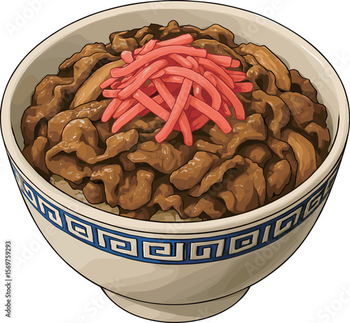 紅生姜の乗った牛丼のイラスト