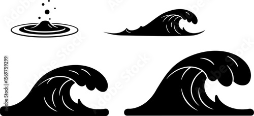 Vector waves art black and white ocean wave design water splash illustration sea waves graphic design editable