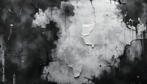  Texture featuring cracked and worn black and white abstract patterns, with a grungy and gritty aesthetic, ideal for background usage or conceptual artistic projects