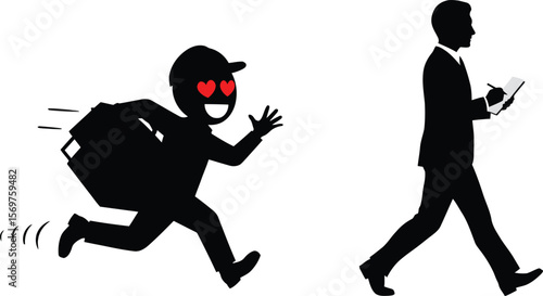 Heart-Eyed Worker Silhouette - Eager Note-Taking Chase
