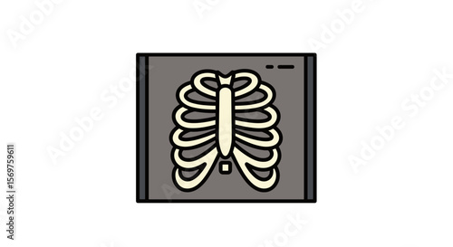 X-ray image showing ribs isolated on transparent background  