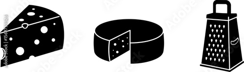 Cheese types and grater vector illustration for food preparation and cooking related designs and content editable