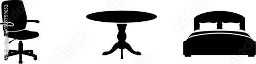 Furniture icons set featuring office chair round table and bed for interior design projects and furniture shops editable