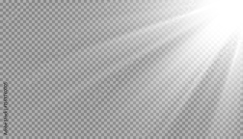 White glowing light explodes on a transparent background. with ray. Transparent shining sun, bright flash. 