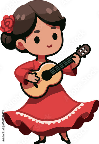 フラメンコのギター演奏の女性のイラスト