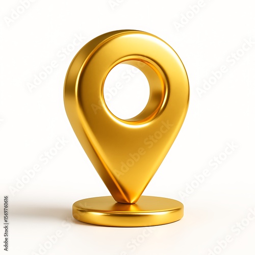 Shiny golden location pin icon symbol isolated on white background