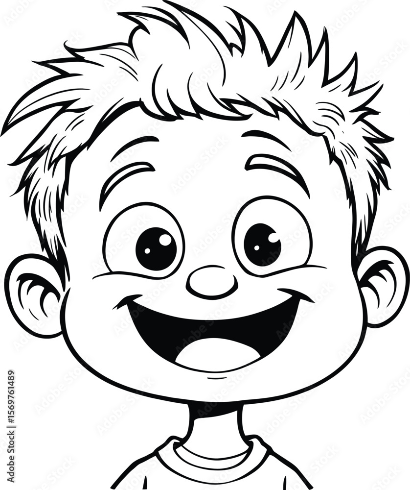 Obraz premium Radiant Joy — Silhouette Cartoon Illustration of Smiling Child with Spiky Hair, Wide Eyes, and Playful Expression