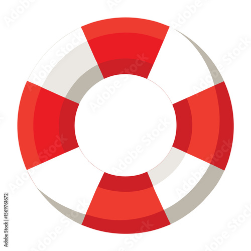 Classic red and white striped lifebuoy ring graphic design symbolizing safety rescue and nautical themes on water