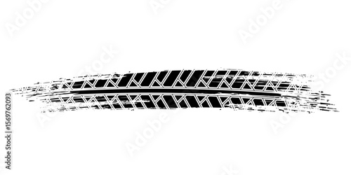 Auto tire tread grunge element. Car and motorcycle tire pattern, wheel tyre tread track. Black tyre print. Vector illustration isolated on white background.