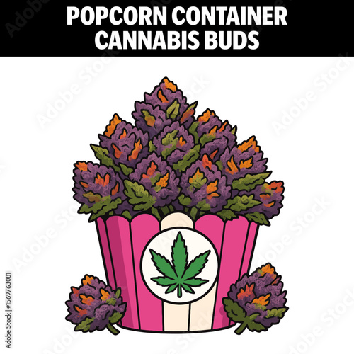 Vector Illustrated Cannabis Bud Popcorn with Container