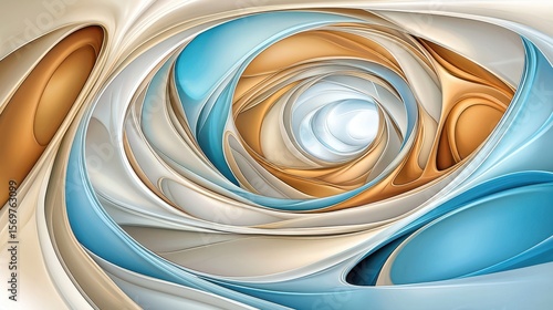 Abstract Fractal Design with Blue Gold and White Swirls in a Layered Geometric Pattern