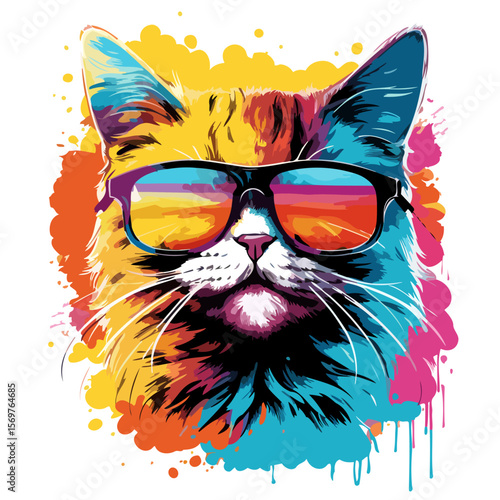 Cat in vector pop art style on white background.