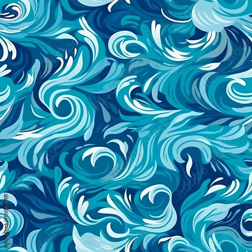 ocean pattern, swirling water, blue abstract, wave texture, marine inspired, fluid design, sea color, watercolor art, AI generated, seamless swirl