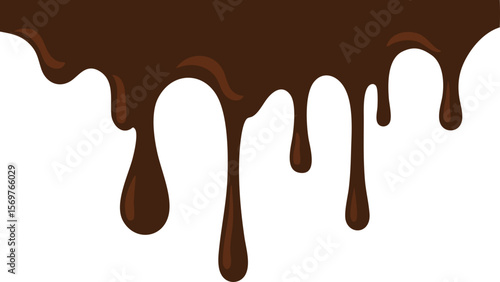 Dark Chocolate Dripping Isolated – Melted Cocoa Dessert Topping Vector