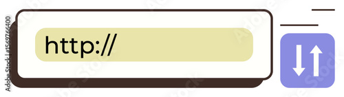 Address bar with http text and adjacent purple box containing up and down arrows. Ideal for internet access, search, web interface, technology, navigation, online browsing, or simple flat metaphor