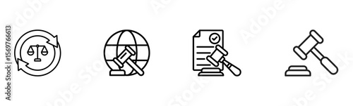 Legal System & Justice Icons: Law, Global Regulations, and Court Decisions