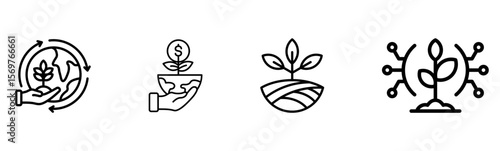 Sustainable Growth & Green Investment Icons: Eco-Friendly Business Concepts