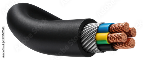 Thick insulated armored cable with a waterproof coating for running power to a garage in a suburban house.