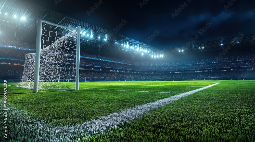 Fototapeta premium Illuminated soccer stadium at night