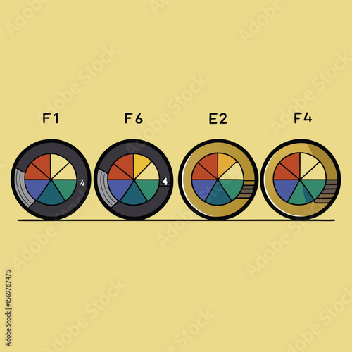 Camera Lens Diaphragm Row – Aperture Icons with F-Stop Value Numbers